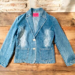 Vintage Y2K Carols Denim Jacket 1X Nice Fade Double Breasted Fall Blazer Pockets